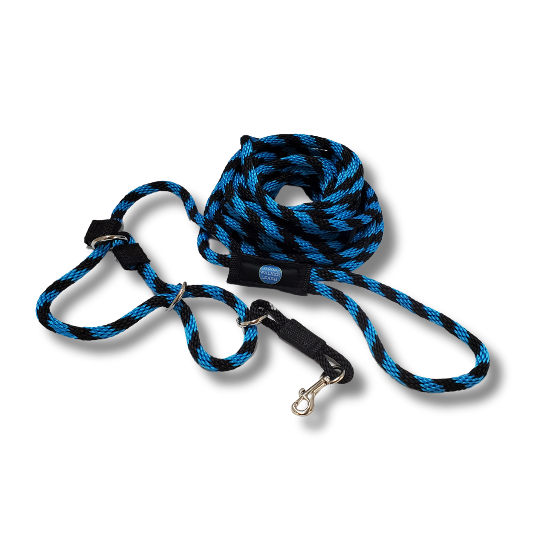Good Walker Long Line Leash - Regular, Black Aqua