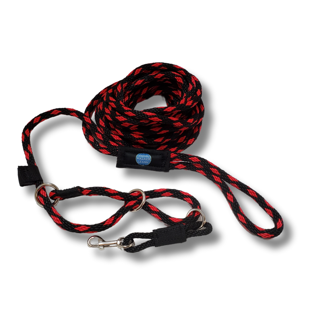 Good Walker Long Line Leash - Regular, Black Red